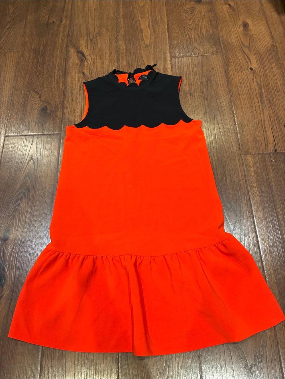 Victoria Beckham Black and Bright Orange Sleeveless Mini Dress